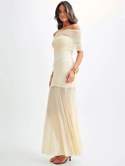 Off Shoulder Ruched Maxi Dress