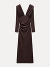 V Neck Ruched Maxi Dress