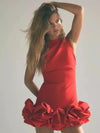 Red Crew Neck Sleeveless Ruffle Frill Romper