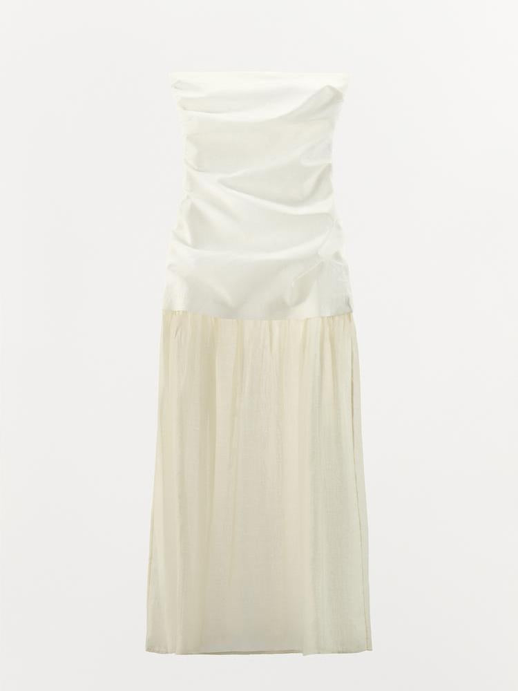 Contrast Strapless Tube Midi Dress