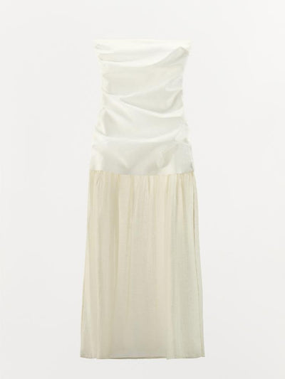 Contrast Strapless Tube Midi Dress