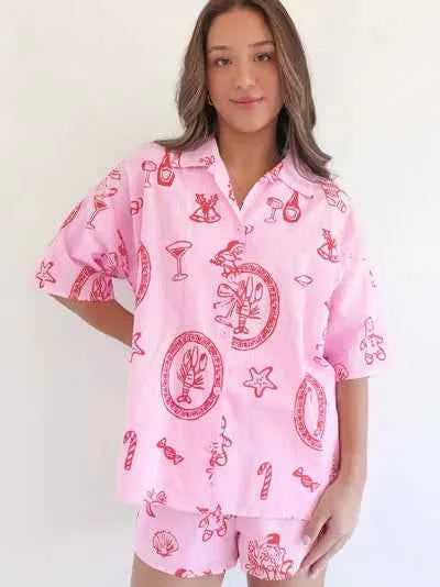 Mermaid Motif Relaxed Shirt & Shorts Set