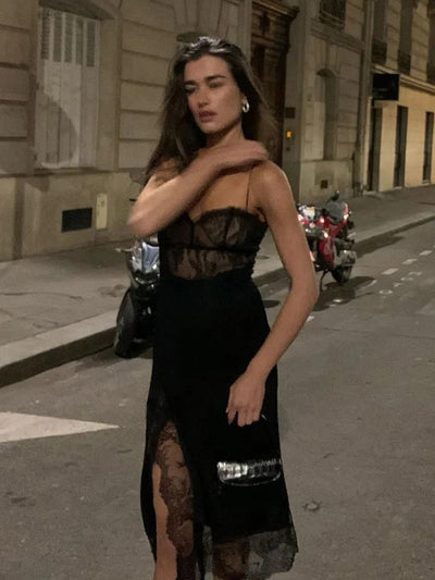 Spaghetti Strap Slip Mesh Dress