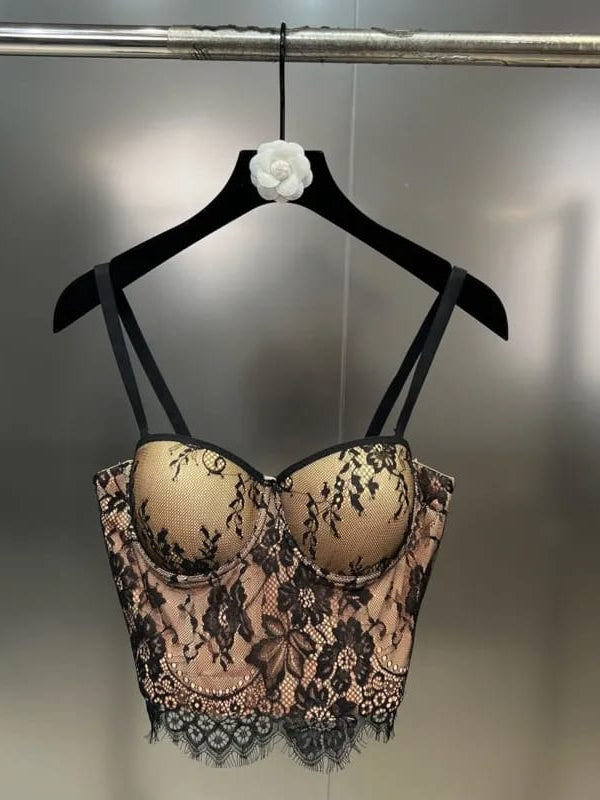 Flower Lace Print Bustier Bralette Top