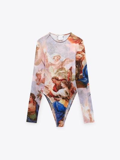 Printed Tulle Bodysuit