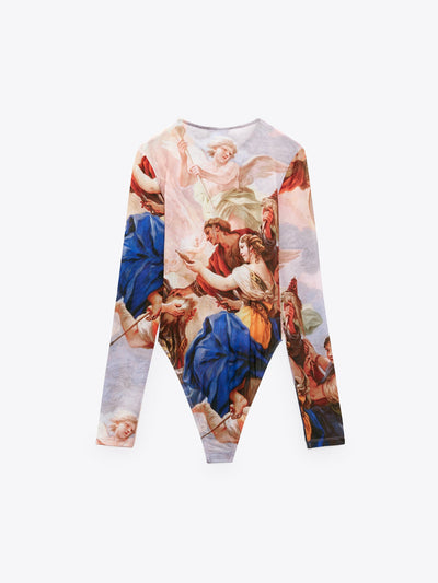 Printed Tulle Bodysuit