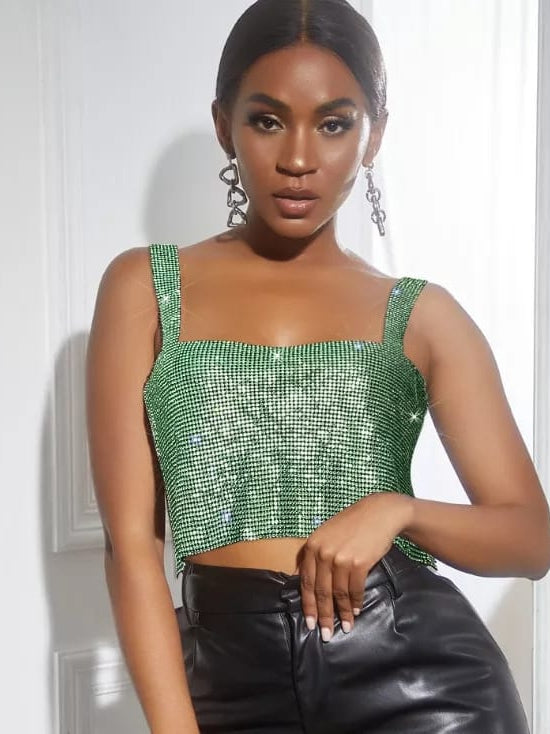 Rhinestone Sparkling Backless Crop Top