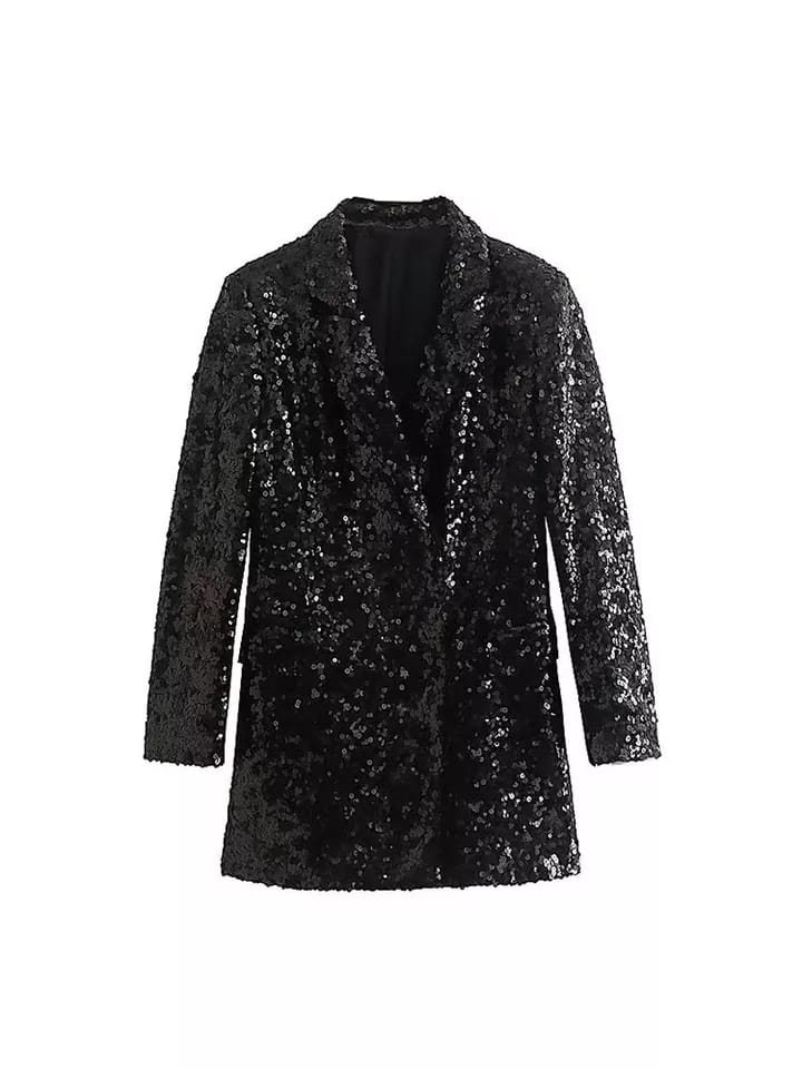 Black Sequins Blazer & Pants Coord Set