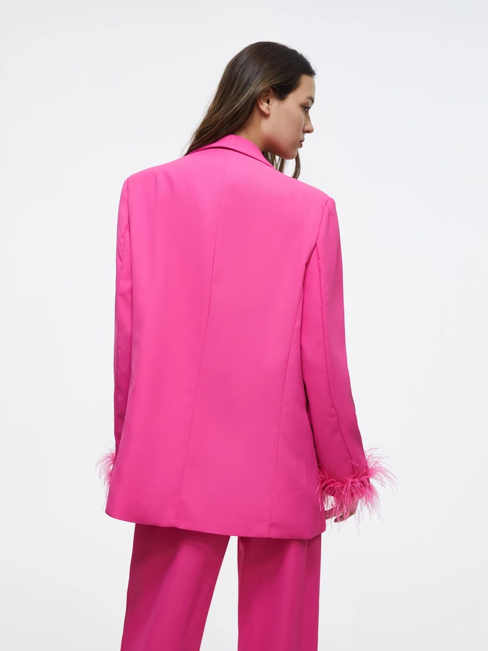 Feather Sleeves Blazer & Pants Coord Set