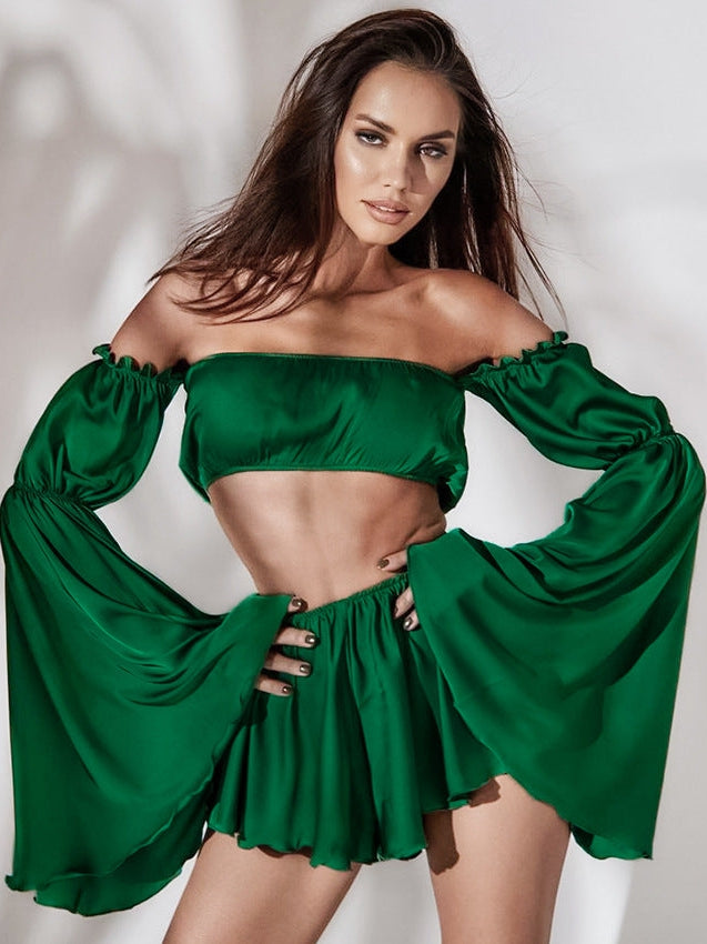 Bubble Sleeve Cropped Top & Short Skirt Coord Set