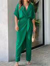 Casual V Neck Short Sleeve Jumpsuit Style Coord Set