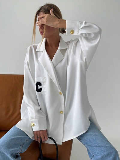 Loose Blazer Shirt Satin Drape White Shirt Top