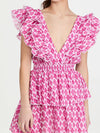 Pink V Neck Sleeveless Double Layer Print Dress