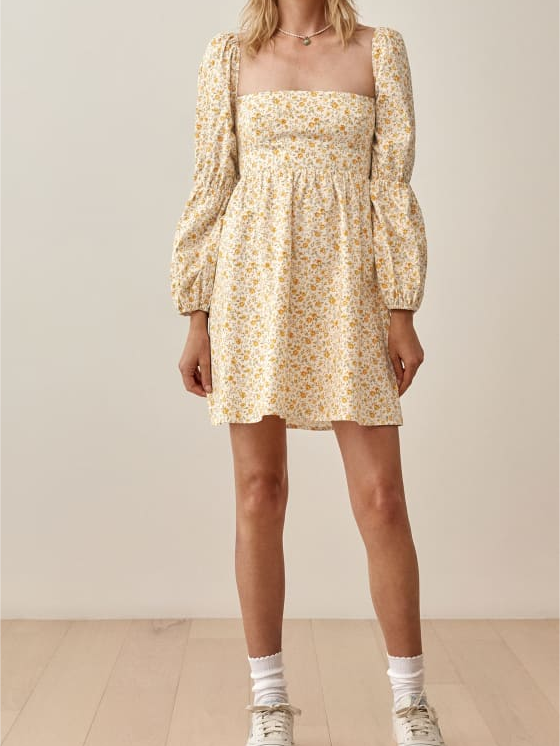 Square Collar Printed Summer Dress