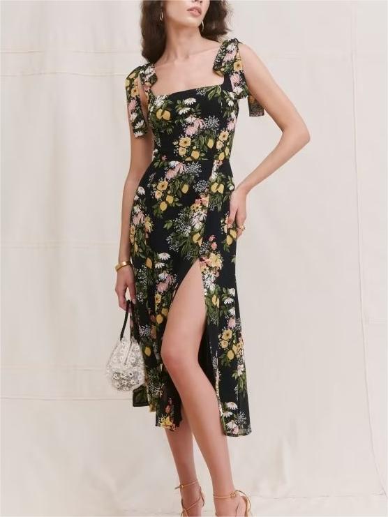 Sammie Floral Ruched Front Slit Dress – Shop Olive and Rose
