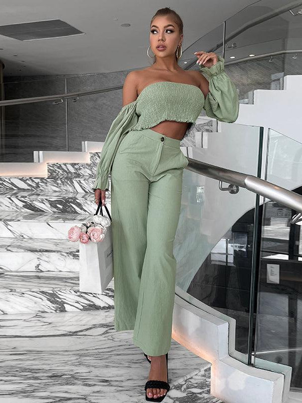 Ruffles Blouse and Wide Leg Pants Co-Ord Set