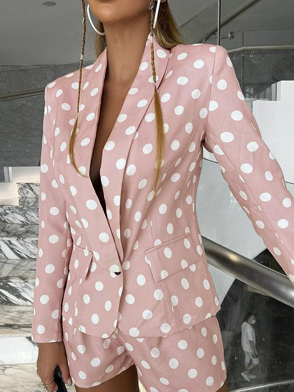 Polka Dot Printed Blazer With Shorts Co-Ord Set