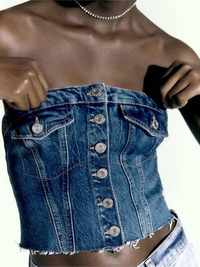 Denim Corset Tube Top