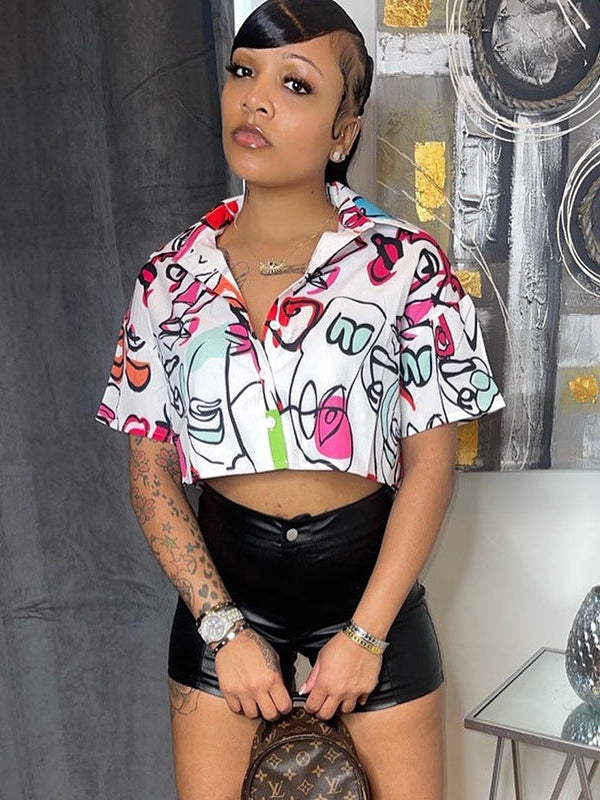 Abstract Print Short Crop Top