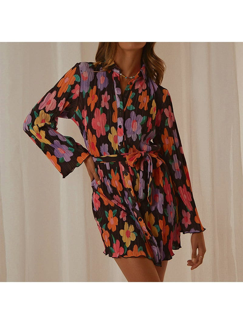 Floral Print Pleated Dress