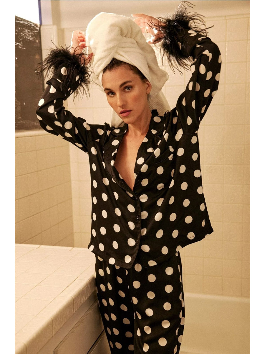 Polka Dot Feather Sleeves & Feather Pants Coord Set