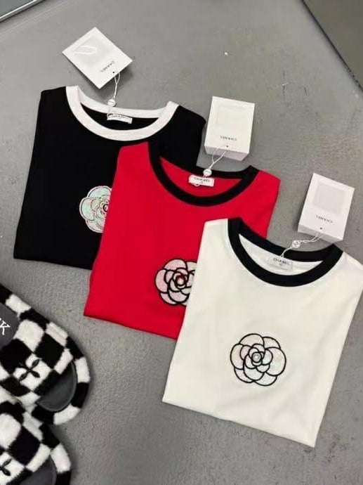 Print Cotton Lycra Flower CH T-Shirt