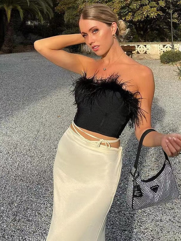 Bustier Feather Fur Corset Tube Top