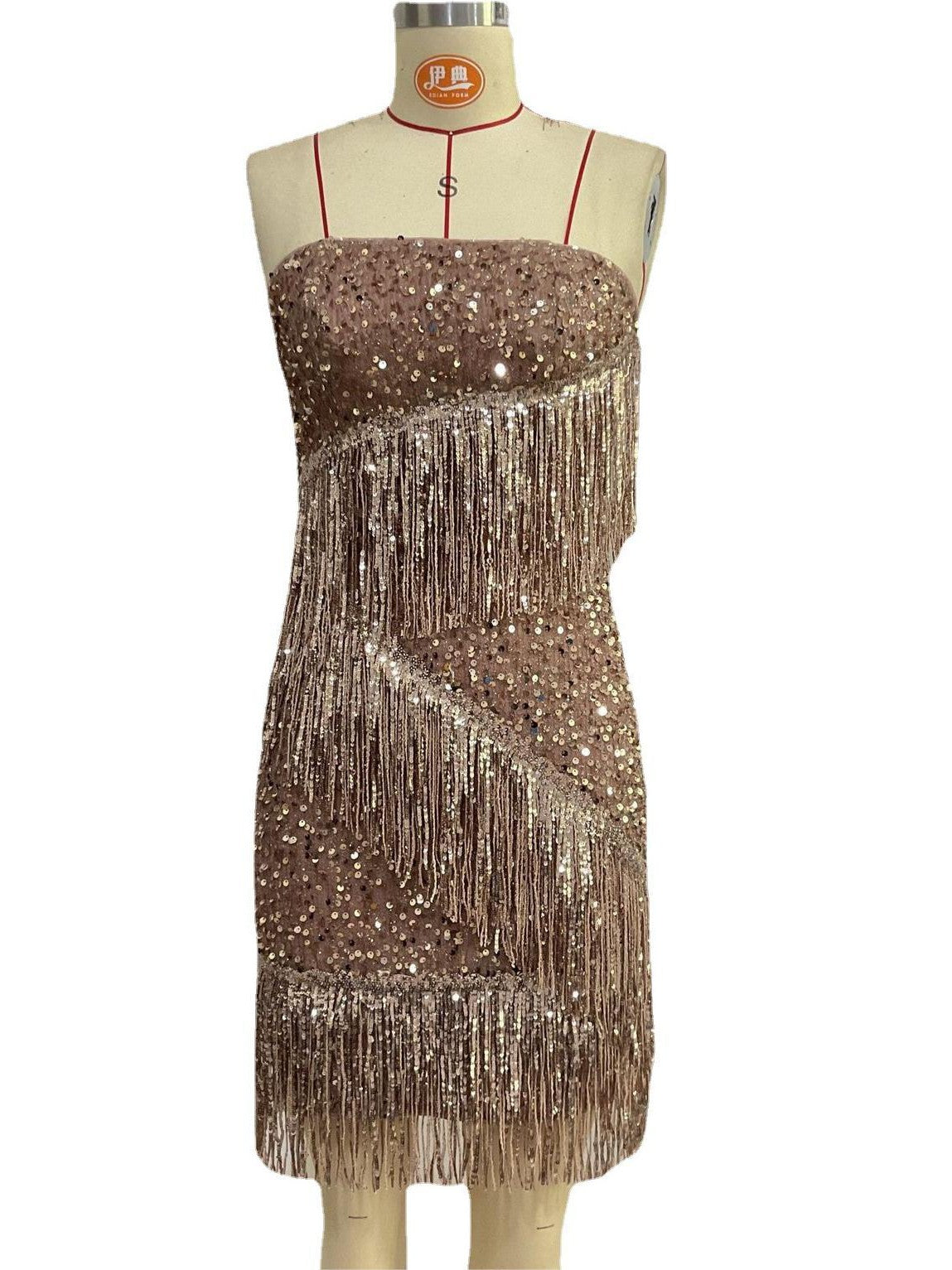 Sequin Stitching Tassel Slim Fit Bandeau Dress