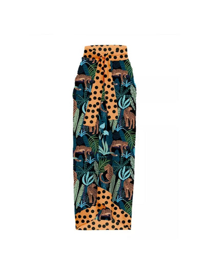 Tropical Print One Piece Bikini with Sarong Swimsuit Set