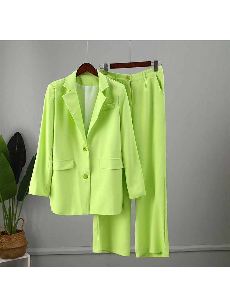 Green Blazer Coat with Wide Leg Pants Coord Set