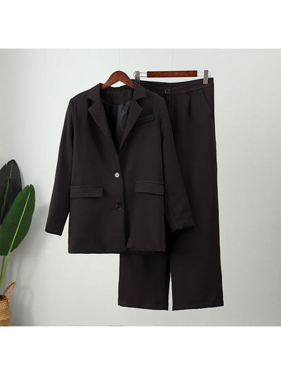 Black Blazer Coat with Wide Leg Pants Coord Set
