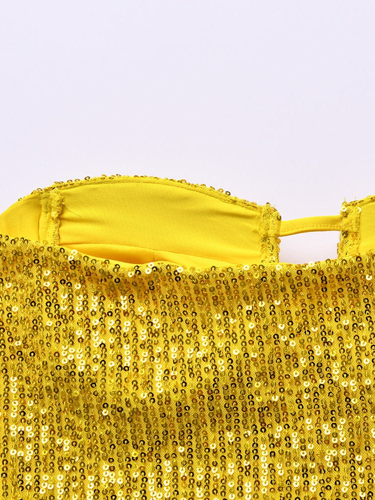 Sequins Tube Corset Asymmetric Dress