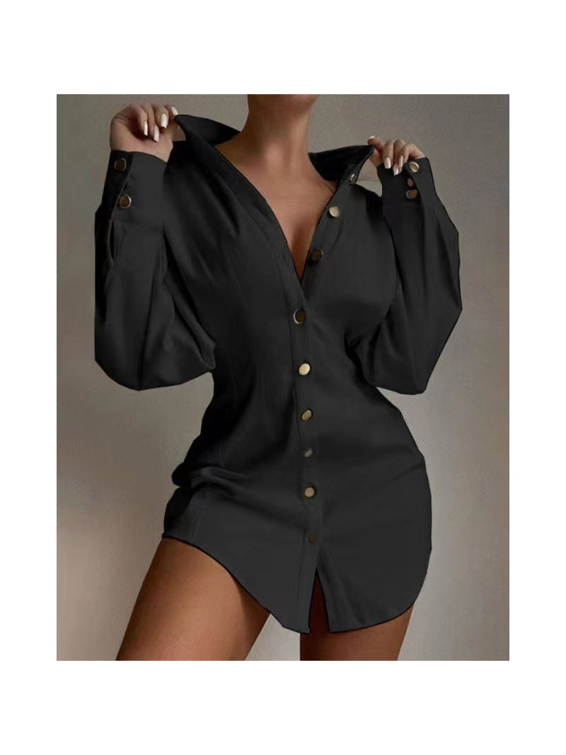 Satin Button Short Dress