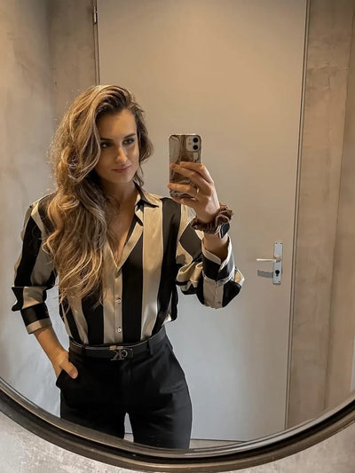 Striped Blue White Satin Shirt