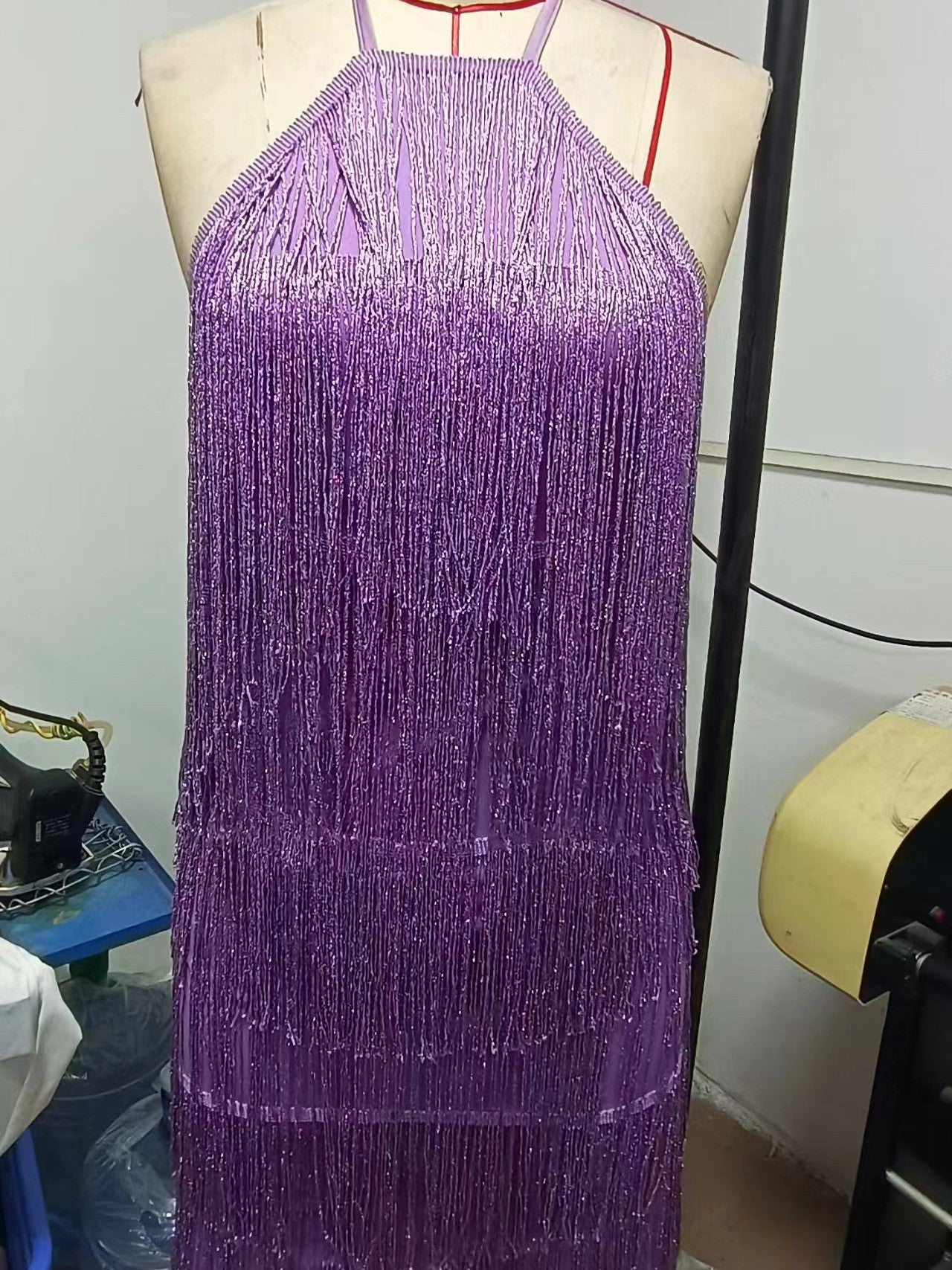 Halterneck Purple Tassel Sequins Dress