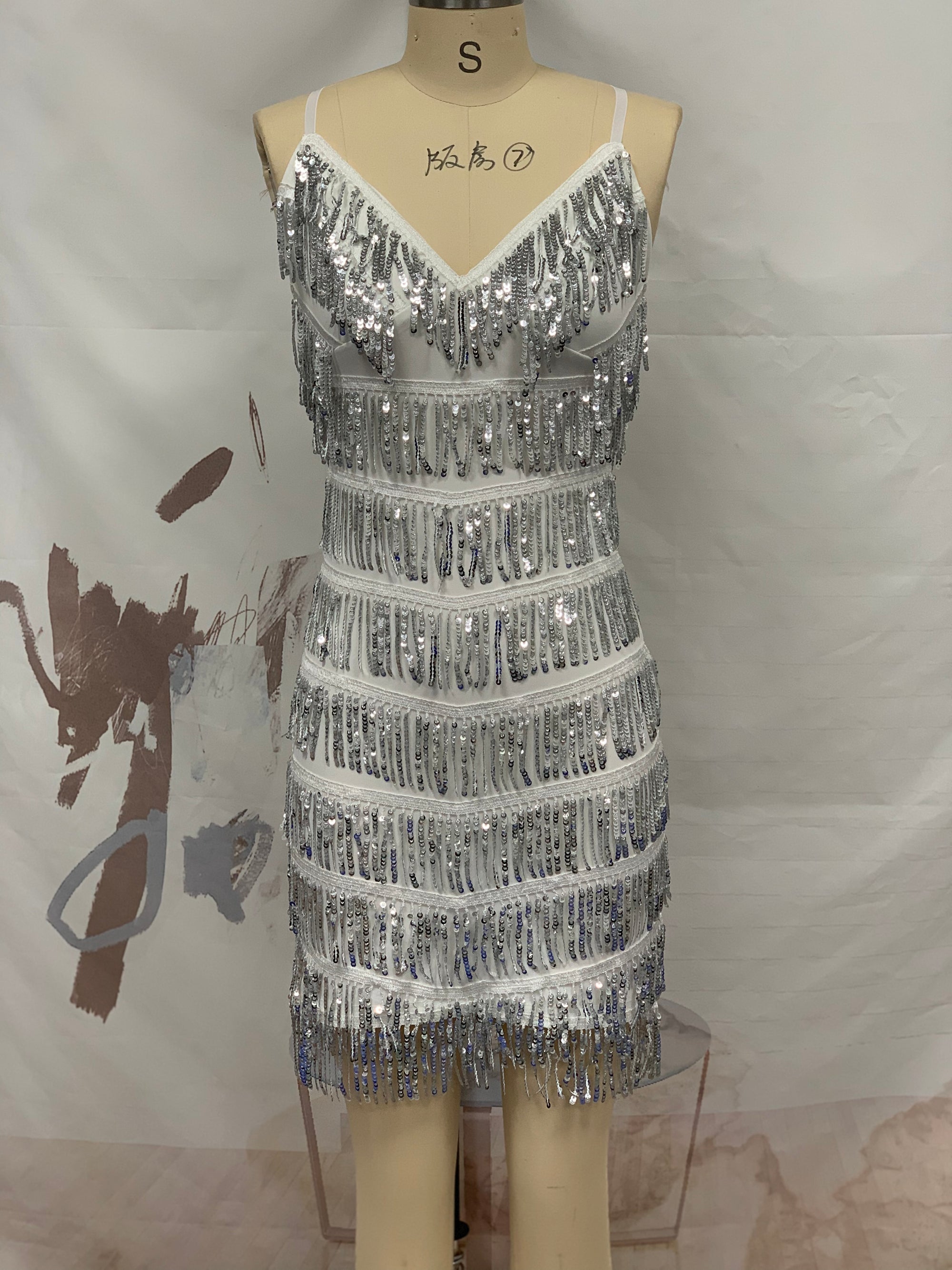 Sheath Sequins Tassel Nightclub Cami Dress