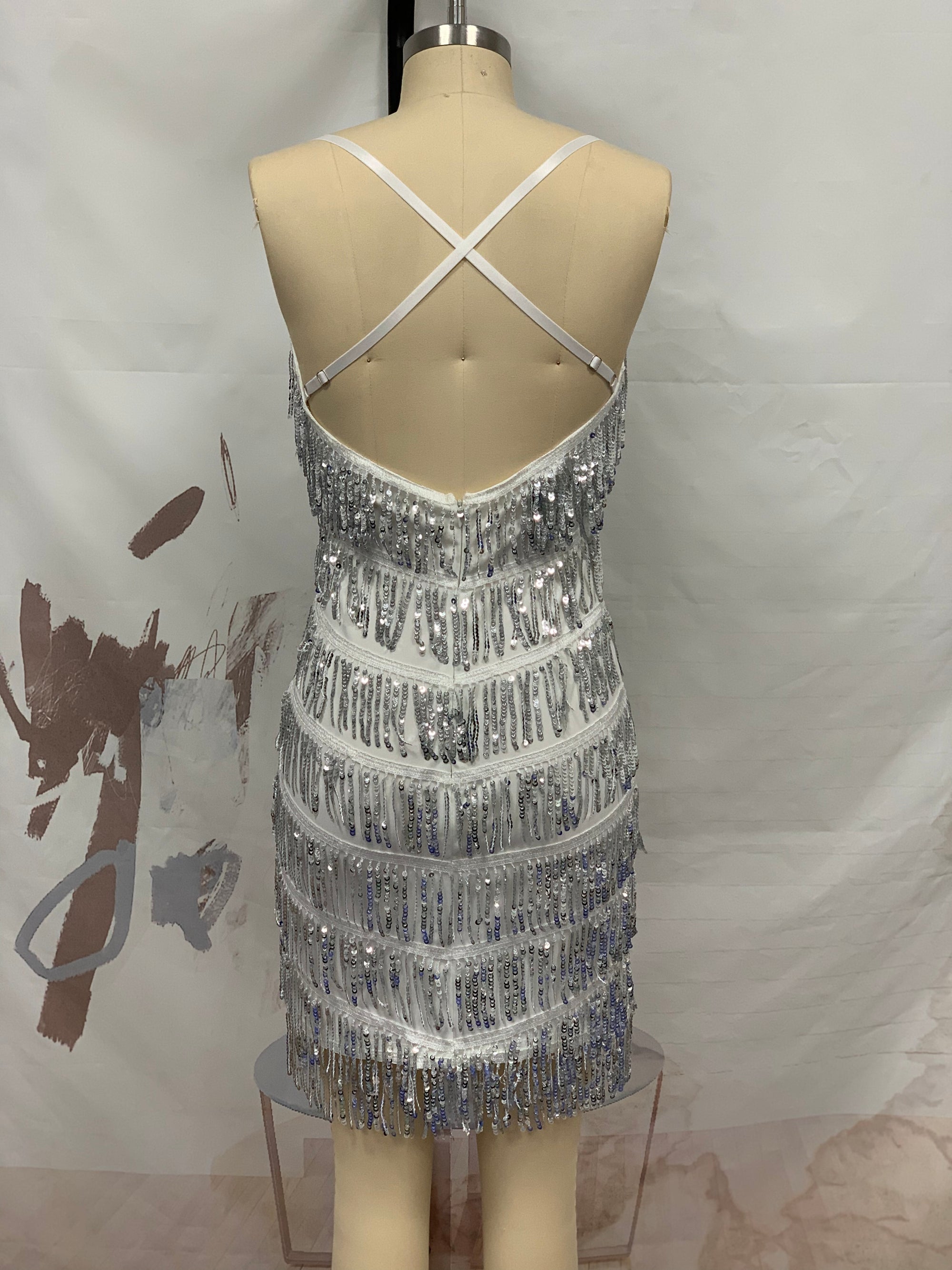 Sheath Sequins Tassel Nightclub Cami Dress