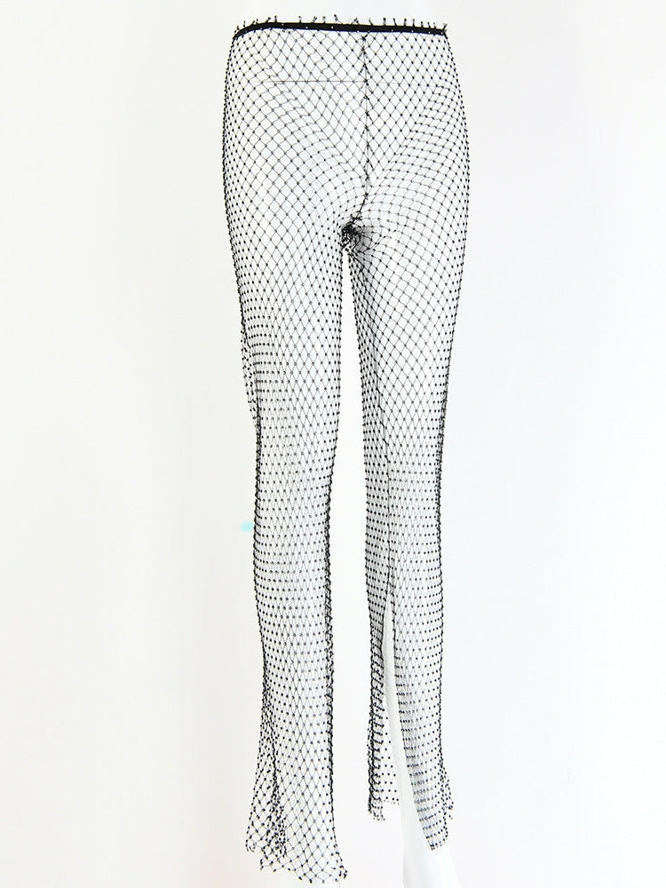 Rhinestone Diamond Studded Slit Pants