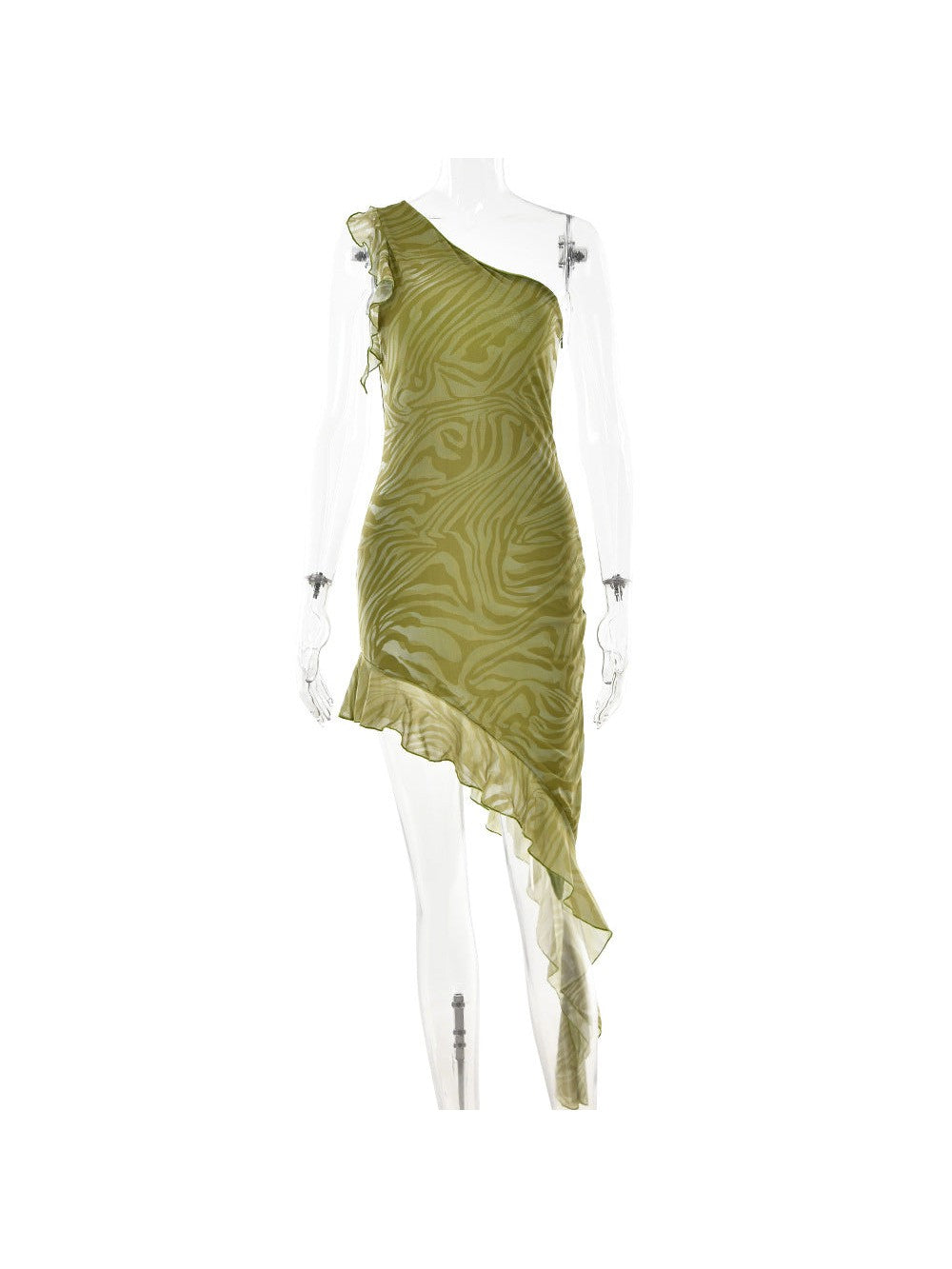 One Shoulder Mesh Stitching Hip Dress