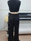 Sequins Sleeveless O Neck Short Top & Casual Trousers Coord Set