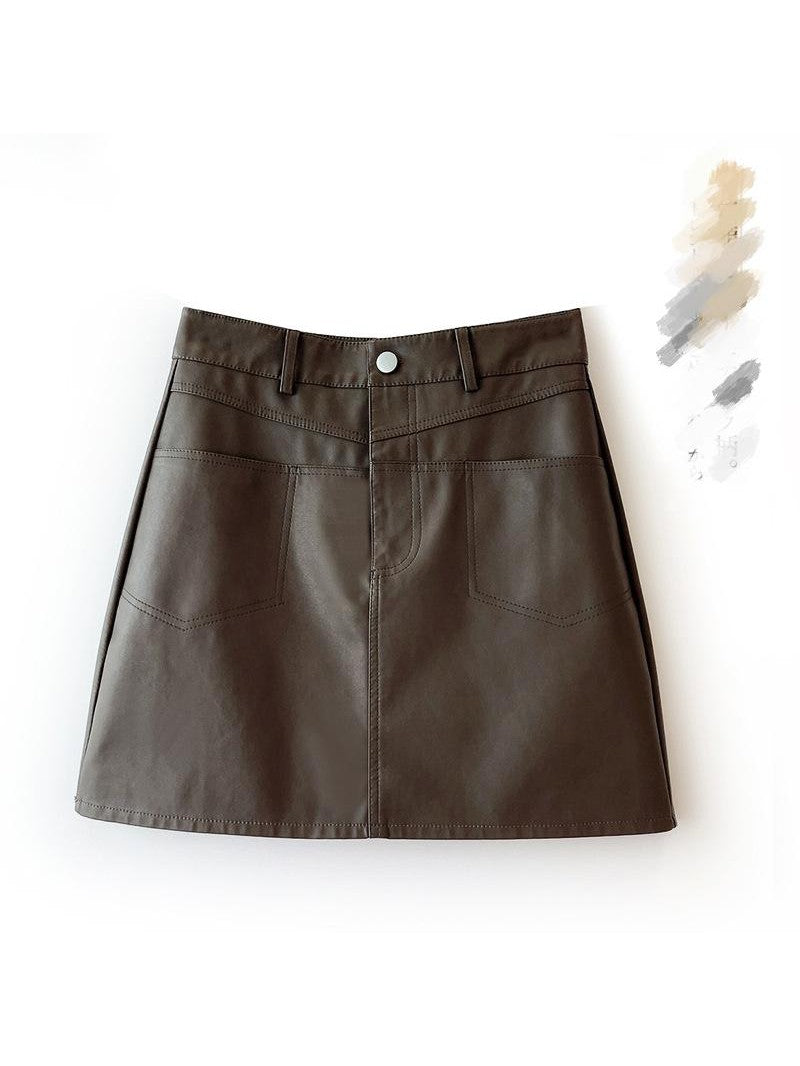 High Waist A line Faux Leather Skirt