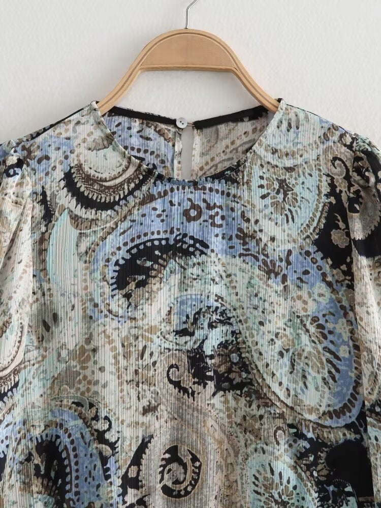 Ruffle Paisley Print A Line Mini Dress