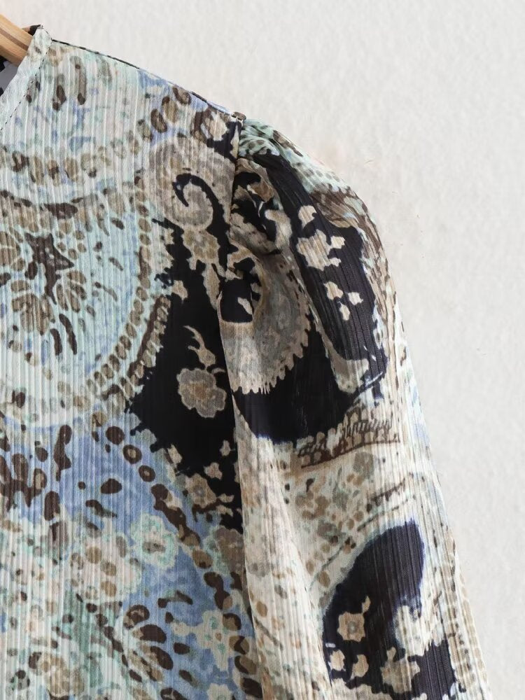 Ruffle Paisley Print A Line Mini Dress