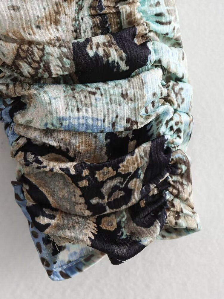 Ruffle Paisley Print A Line Mini Dress