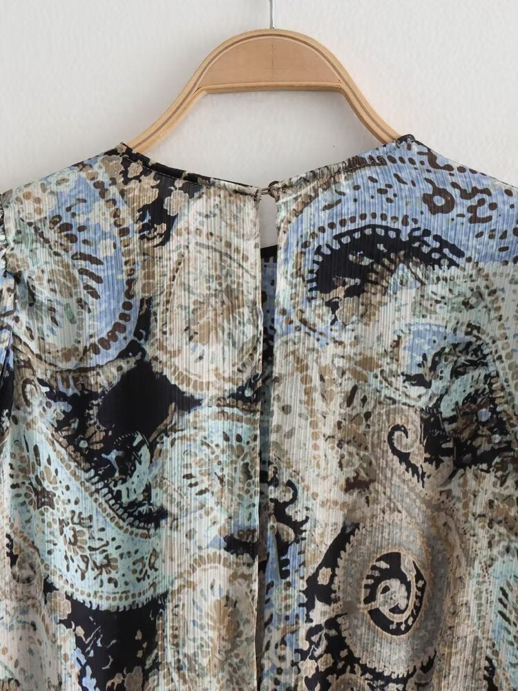 Ruffle Paisley Print A Line Mini Dress