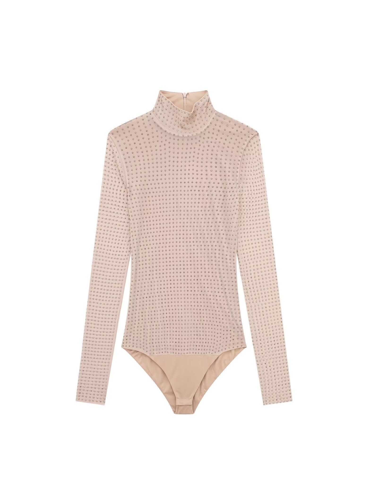 Turtle Neck Mesh Rhinestone Bodysuit