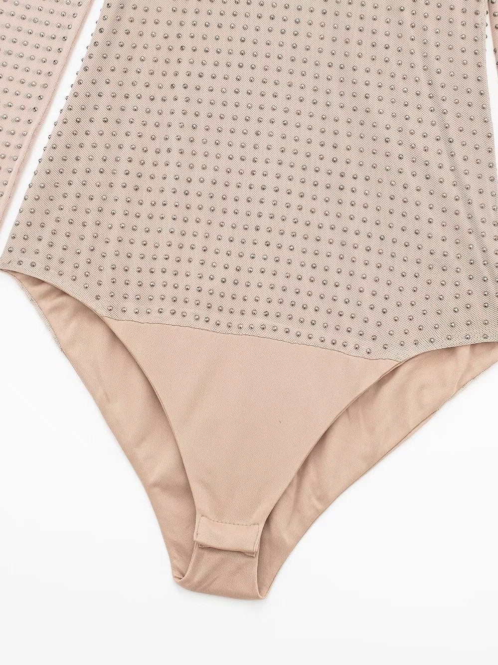 Turtle Neck Mesh Rhinestone Bodysuit