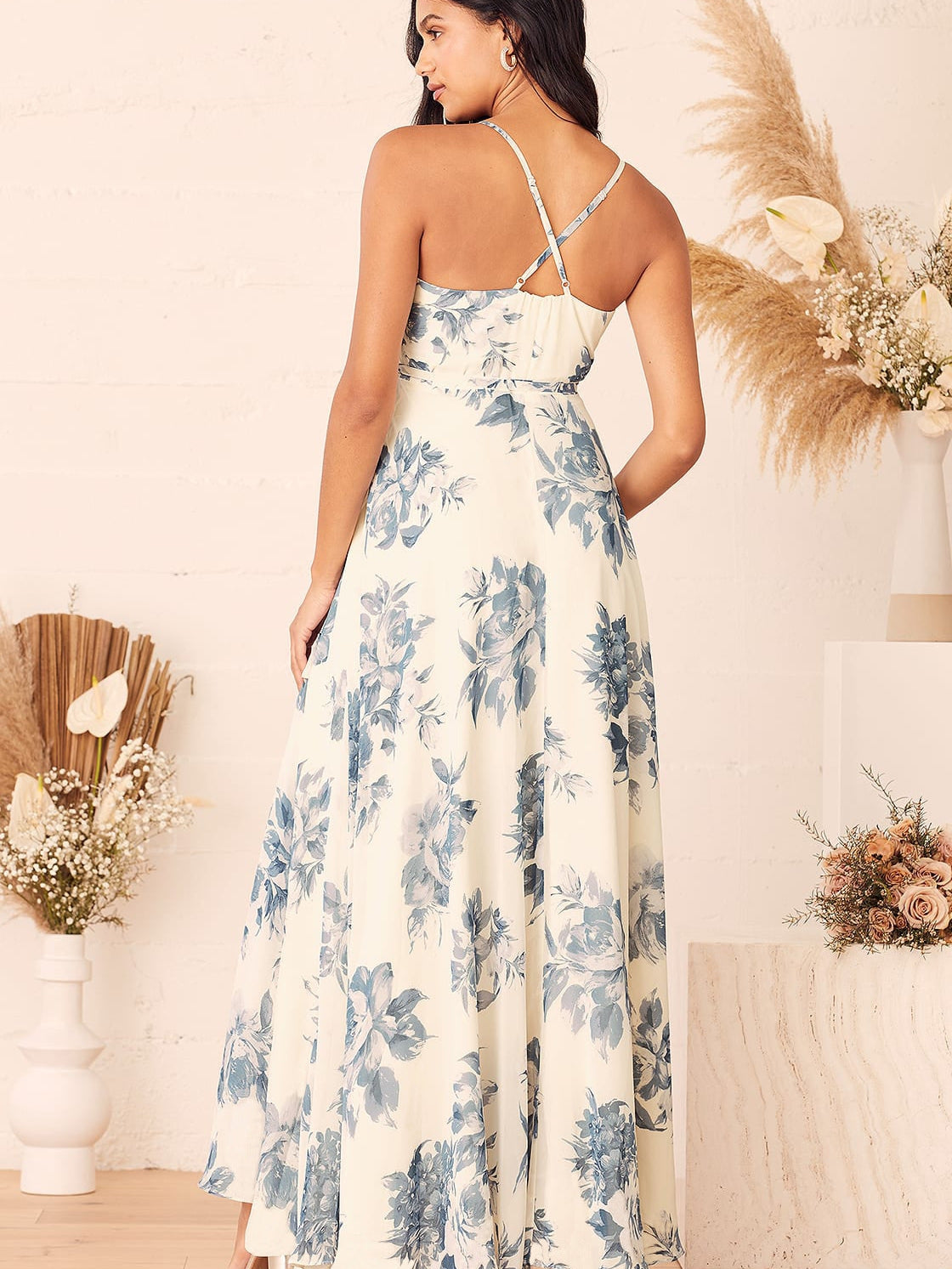 Floral Strap Dress Lace Up Split Summer Dress