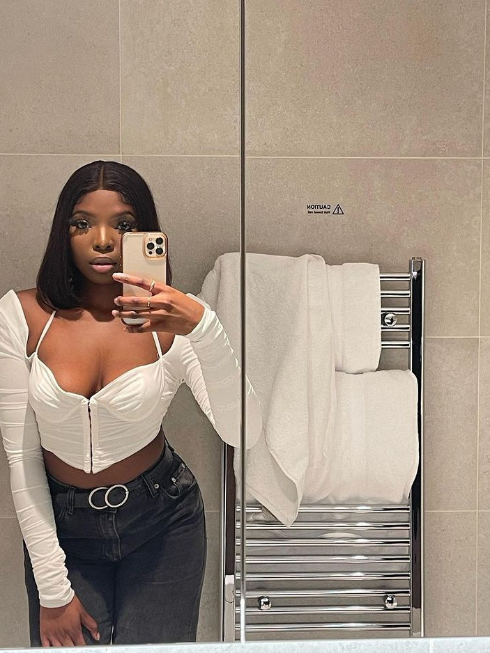 Mesh See through Square Collar Crop Pleated Top