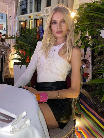 Ruched One Shoulder Pleated Bodysuit Top